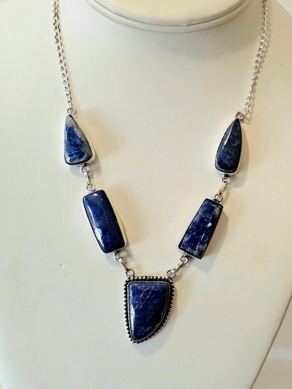 NWOT Natural Lapis Lazuli Gemstone Necklace .925 Sterling Overlay